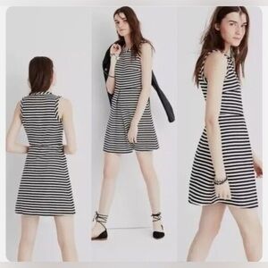 MADEWELL Black and White striped fit and flare dress XS